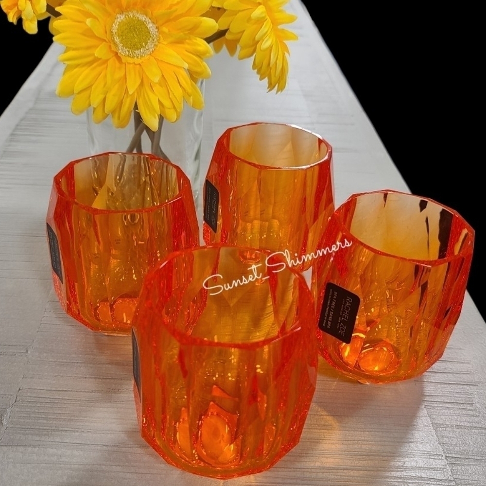 NEW RACHEL ZOE 4pc Set ORANGE ACRYLIC Crystal TUMBLER Cup Drink GLASSES NEW - Picture 5 of 7